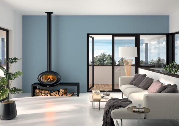 Poêle à Bois en Fonte Brio sur Banc 1,6 mètre Raccordable