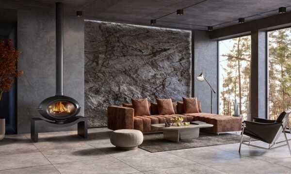 Poêle à Bois en Fonte Brio sur Banc 1 mètre Raccordable