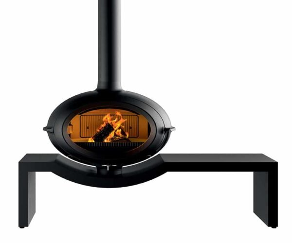 Poêle à Bois en Fonte Brio sur Banc 1,6 mètre Raccordable
